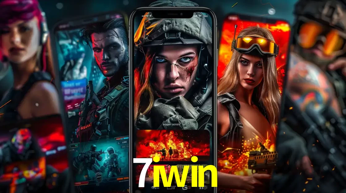 Montagem de telas de celular mostrando diversos personagens, masculinos e femininos, de um jogo de tiro, ilustrando a diversidade de equipes de e-sports para apostar no 7iwin.